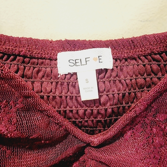 SELF E Red Burgundy Long Sleeves Lace Rush Blouse size S - Picture 11 of 11